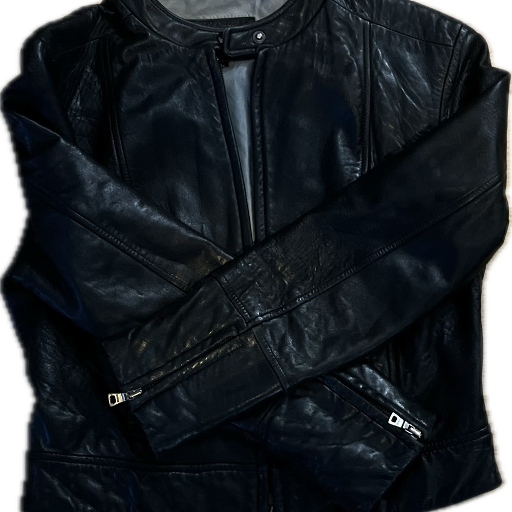 Mens GUESS retro vintage y2k leather jacket size Large zip up buttons